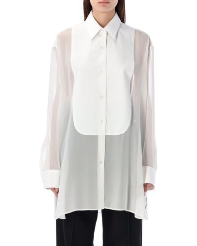 Stella McCartney S-wave Silk Chiffon Tuxedo Shirt - White