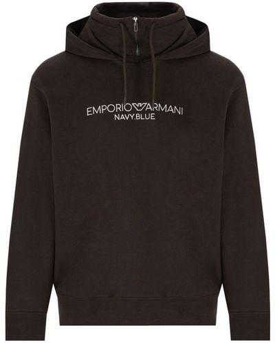 Emporio Armani Brown Logoed Hoodie - Black