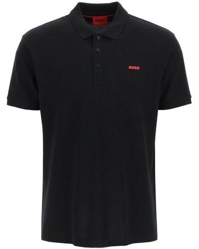 HUGO Cotton Logo Polo Shirt - Black