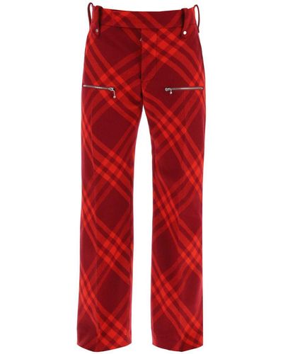 Burberry Check Wool Pants - Red