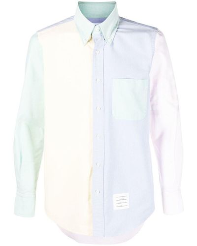 Thom Browne Colour-block Long-sleeve Shirt - White