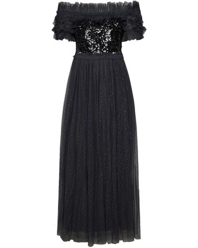 Needle & thread embroidered bodice tulle maxi dress in graphite cheap