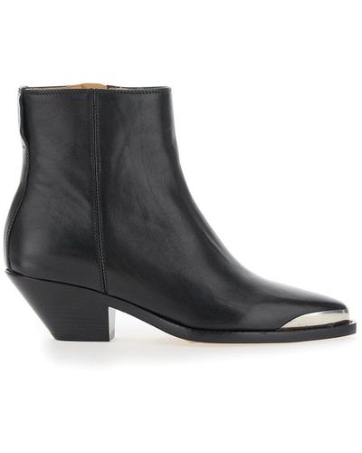 Isabel Marant 'Adnae' Pointed Ankle Boots With Metal Detail And Logo - Black