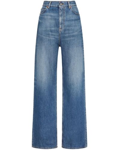 Valentino Wide-leg Denim Cotton Jeans - Blue