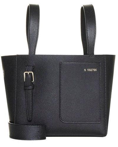 Valextra Mini Leather Bucket Bag - Black