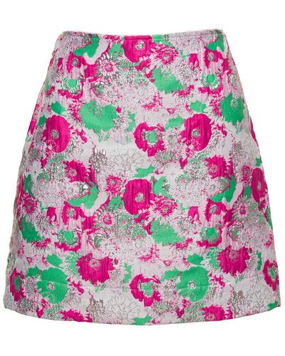 Ganni Mini A-line Skirt With 3d Jacquard Floreal Motif In Recycled Polyester - Pink