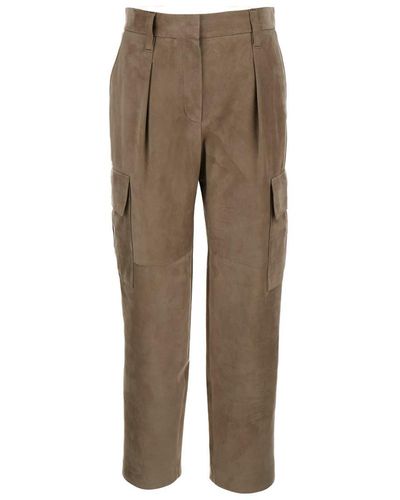 Brunello Cucinelli Leather Cargo Trousers - Natural