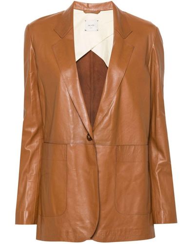 Alysi Metallic Leather Single-breasted Jacket - Brown