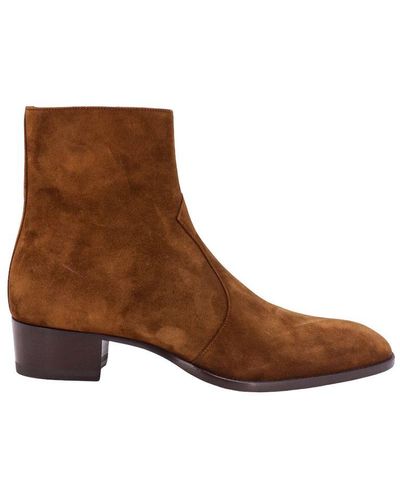 Saint Laurent Leather Closure With Zip Boots - Brown