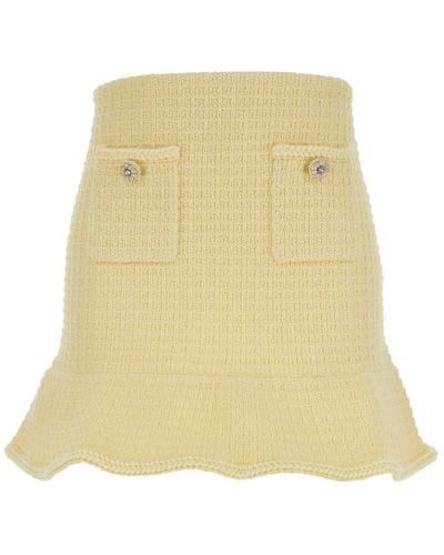 Self-Portrait Mini Skirt With Flounce And Jewel Buttons - Yellow