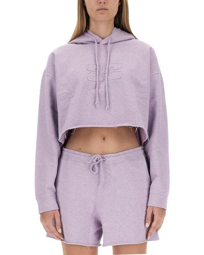 Ganni Cropped Sweatshirt - Purple