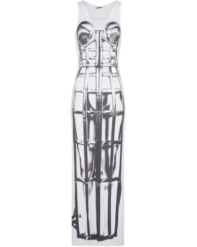 Jean Paul Gaultier Cage Trompe 'Œil Print Long Dress - White