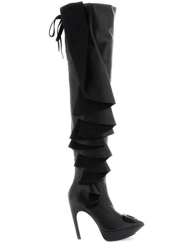 Roger Vivier 'choc Buckle Boots With Ruffles - Black