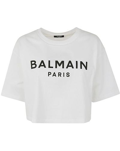 Balmain Printed Cropped T-shirt Clothing - Grey