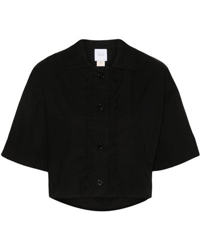 Patou Wave-appliqué Cropped Shirt - Black