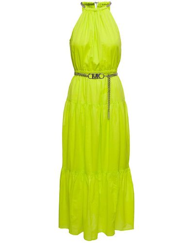 MICHAEL Michael Kors Neon Halter Neck Maxi Dress With Chain Bel - Green