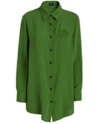 Etro Logo Embroidered Long-sleeved Shirt - Green