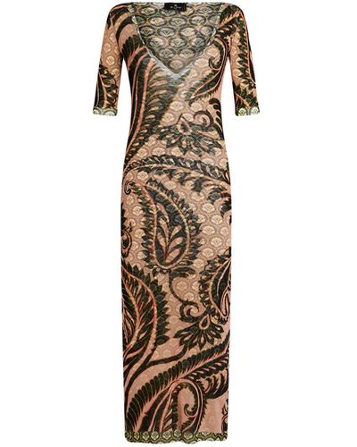 Etro Long Dress With Paisley Print - Natural