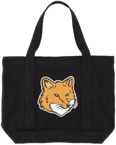 Maison Kitsuné Fox Head Print Bag - Black