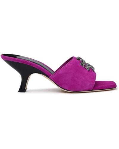 Tory Burch Fuchsia Suede Eleanor Mule Sandals - Purple