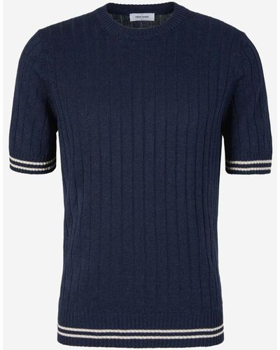 Gran Sasso Linen Ribbed Knit T-Shirt - Blue