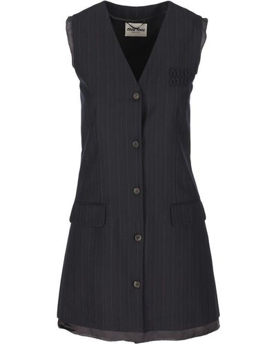 Miu Miu Button-up Sleeveless Dress - Black
