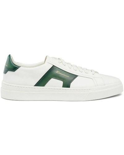 Santoni White And Green Leather Sneakers