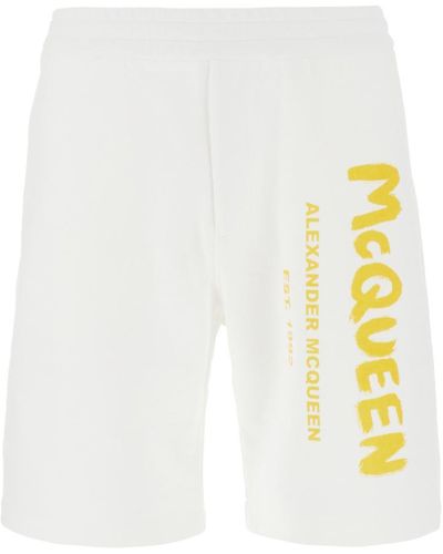 Alexander McQueen Graffiti Logo-Print Cotton Shorts - White