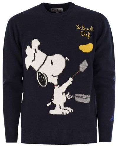Mc2 Saint Barth Snoopy Chef Jumper In Wool And Cashmere Blend - Blue
