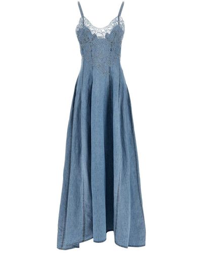 Ermanno Scervino Lace And Denim Dress - Blue