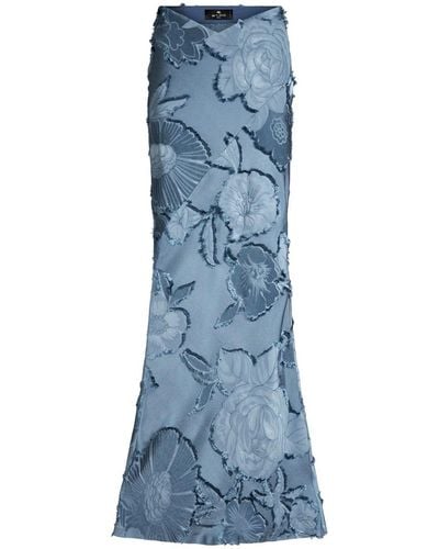 Etro Long Jacquard Floral Skirt - Blue