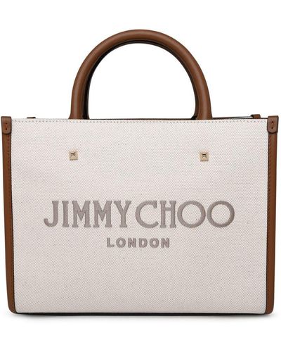 Jimmy Choo Avenue Bag In Ivory Fabric - Metallic