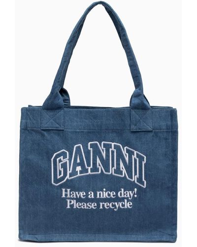 Ganni Large Easy Shopper Denim Bags - Blue