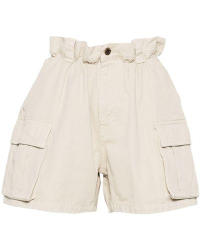Miu Miu Logo-embroidered Cotton Shorts - Natural