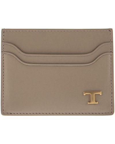 Tod's Leather Card Holder With Logo - Grey