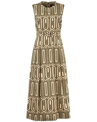 Max Mara Printed Cotton Dress With Belt - Metallic