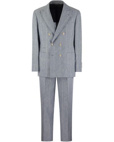 Brunello Cucinelli Broad Pinstripe Linen Suit - Gray