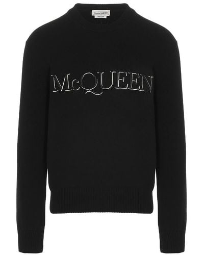 Alexander McQueen Jumper With Embroidered Logo Jumper, Cardigans - Black
