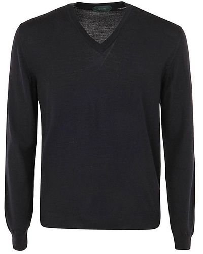 Zanone V-neck Basic Pullover Clothing - Black