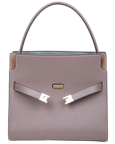 Tory Burch Lee Radziwill Small Bag In Taupe Colour Leather - Pink