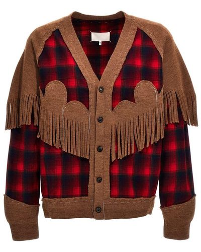 Maison Margiela Western Patchwork Sweater, Cardigans - Red