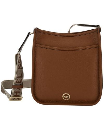 MICHAEL Michael Kors Crossbody Bag With Mk Logo Detail In Hammered Leather - Brown