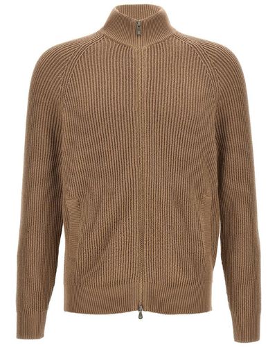 Brunello Cucinelli Knit Cardigan Sweater, Cardigans - Brown
