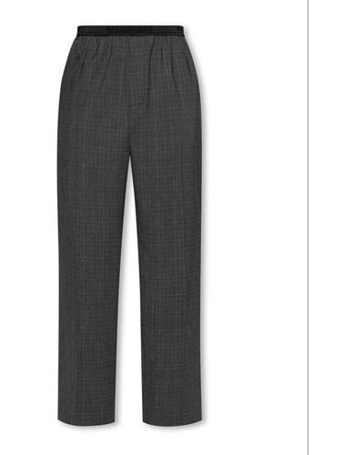 Balenciaga Checked Cotton Linen Pants - Gray