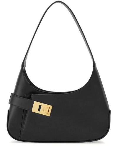 Ferragamo Medium Hobo Leather Shoulder Bag - Black