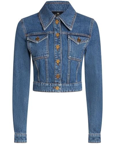 Etro Pegaso Denim Jacket With Embroidery - Blue