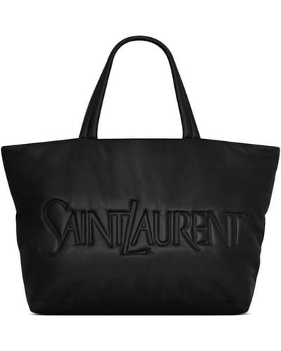Saint Laurent Logo-Debossed Leather Tote Bag - Black