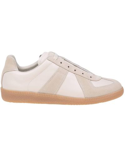 Maison Margiela Replica Trainers In Beige Leather And Suede - Pink