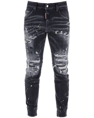 DSquared² Skater Jeans In Black Diamond&studs Wash - Blue