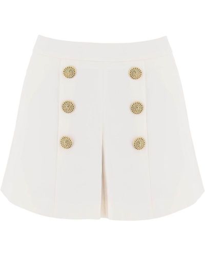 Balmain Crepe Shorts With Embossed Buttons - White